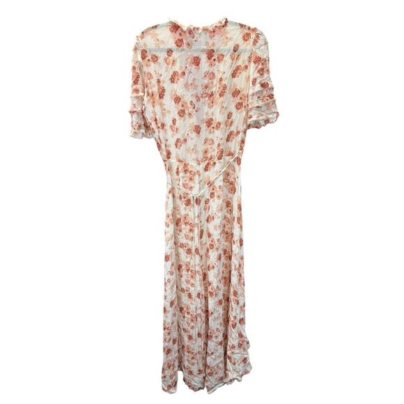 Reformation Lottie Floral Wrap Maxi Dress Pink Red M Ruffle Sleeve High Low Hem - Picture 9 of 15
